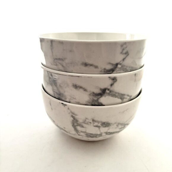 ROYAL NORFOLK Set of 3 White Marble Bowls Soup Salad Dishwasher Microwave Safe - Picture 1 of 7